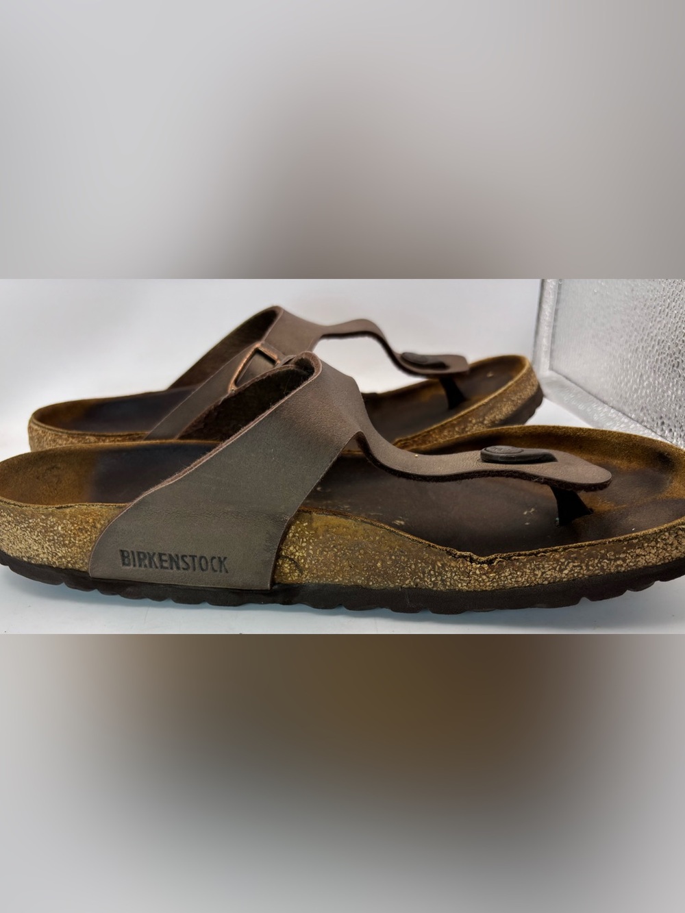 Birkenstock Gizeh Brown Thong Sandals EU 42 US 9-9.5 Cork Footbed Adjustable - Picture 3 of 6